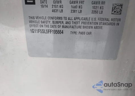 2015 Chevrolet Malibu 1Lz z USA, uszkodzony, nr VIN 1G11F5SL5FF195664